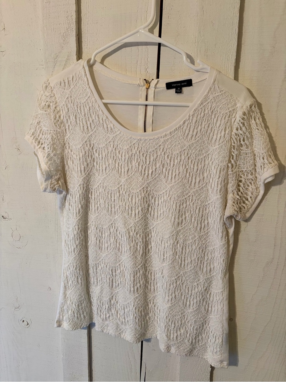 Verve Ami Cream Crochet Short Sleeve Tee